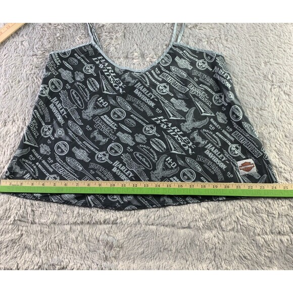 Harley Davidson Shirt Womens Large Black Gray Tank Top Silk All Over Print Logos - Picture 6 of 10